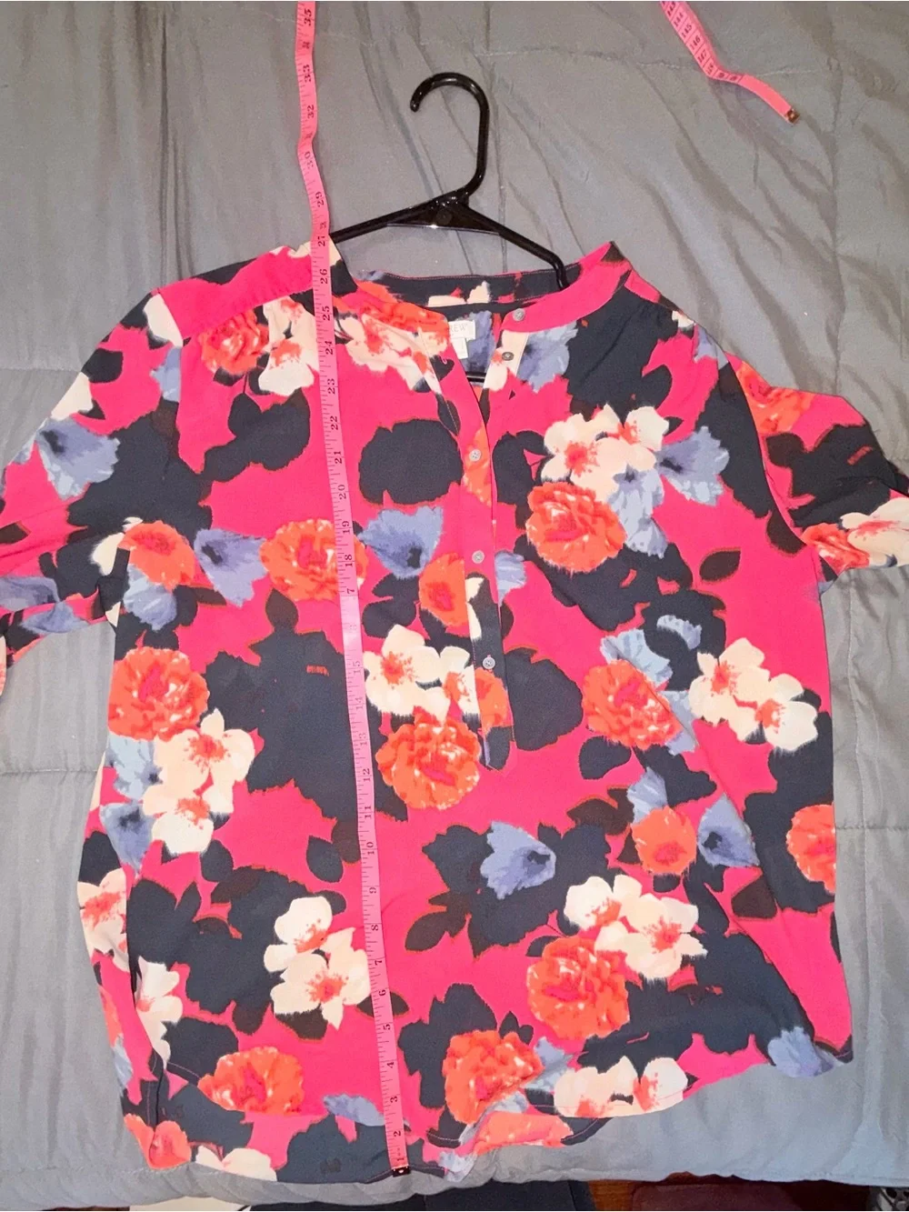 J.Crew Floral Popover Blouse Pink Blue Long Sleeve Size Medium